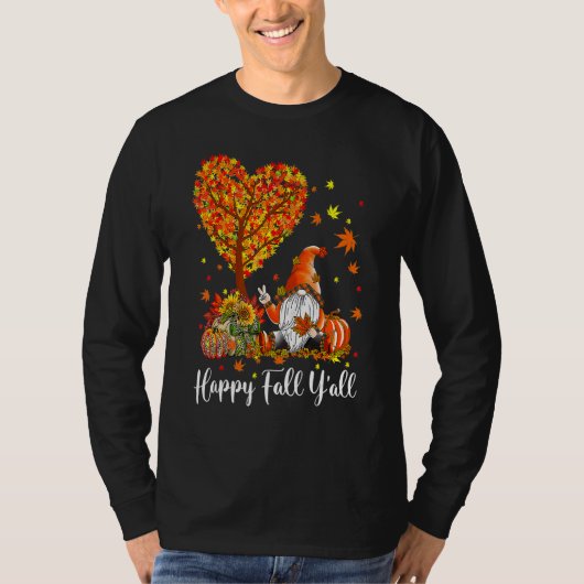 T-shirt Happy Fall Y'all Gnomes Pumpkin Autumn Vibes Thank (Devant)