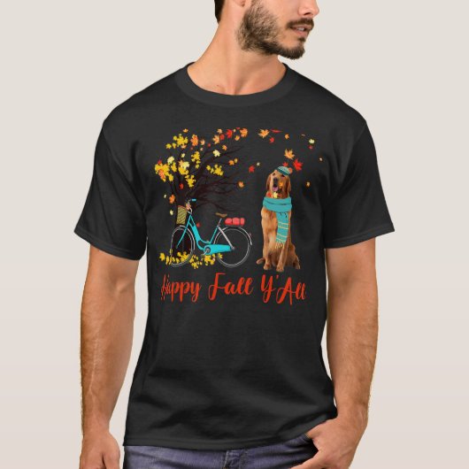 T-shirt Happy Fall Y'All Golden Retriever Dog Autumn Bicy (Devant)