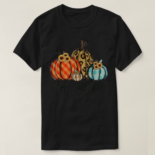 T-shirt Happy Fall Yall Leopard Citrouilles Plaid Citrouil (Design devant)