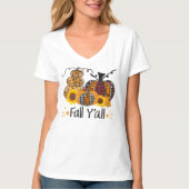 T-SHIRT HAPPY FALL Y'ALL ORANGE PATCHWORK CITROUILLES (Devant)
