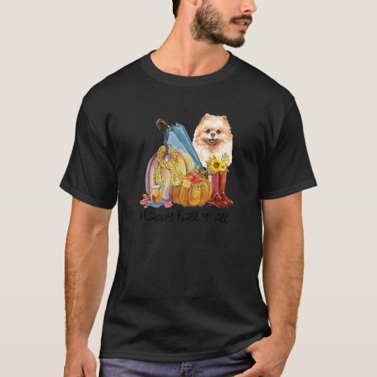 T-shirt Happy Fall Yall Pomeranian (Devant)