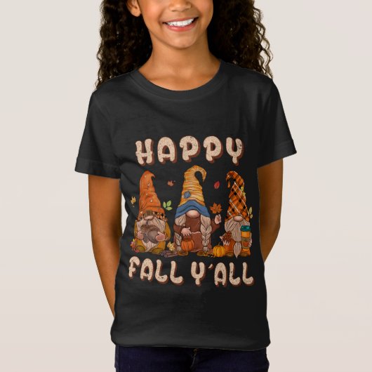 T-Shirt Happy Fall Yall Three Gnomes Leopard Sunflower (Devant)