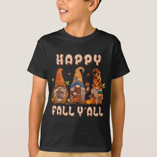 T-shirt Happy Fall Yall Three Gnomes Leopard Sunflower (Devant)