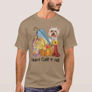 T-shirt Happy Fall Y'all Yorkshire Chien Maman Citrouille 
