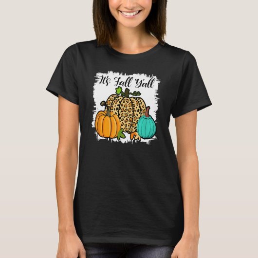 T-shirt Happy Fall Yu2019all Citrouille Leopard Bleach It' (Devant)