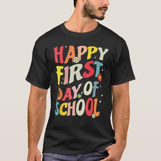 T-shirt Happy First Day Of School Groovy Teacher Student K (Devant)