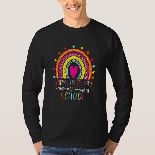 T-shirt Happy First Day Of School Rainbow Leopard Women Te (Devant)