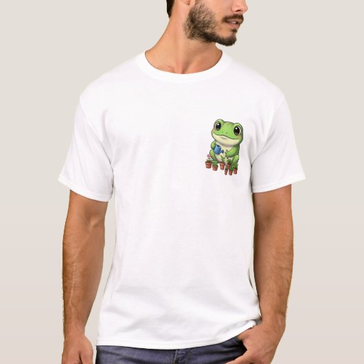 T-shirt Happy Gardening Frog with Watering Can & Potted (Devant)