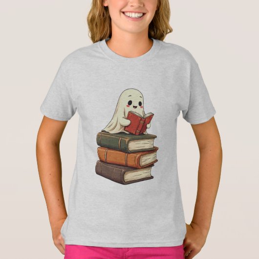 T-shirt Happy Ghost Reader - Funny Bookworm (Devant)