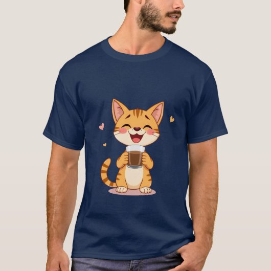 T-shirt Happy Ginger Cat Coffee Love Joyful Morning ✨🐾☕ (Devant)
