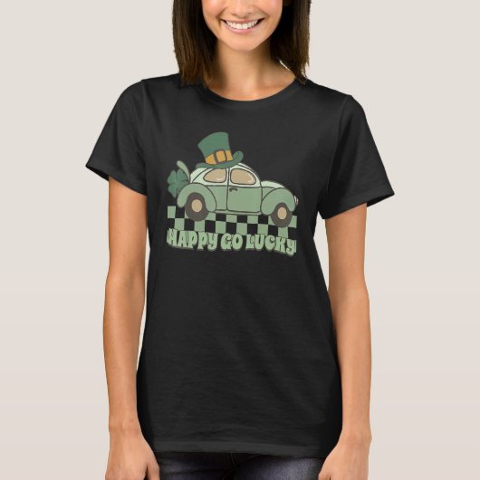 T-shirt Happy Go Lucky Car Retro St Patrick's Day Patrick (Devant)