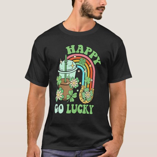 T-shirt Happy Go Lucky Ice Coffee Lover Shamrock St.Patric (Devant)