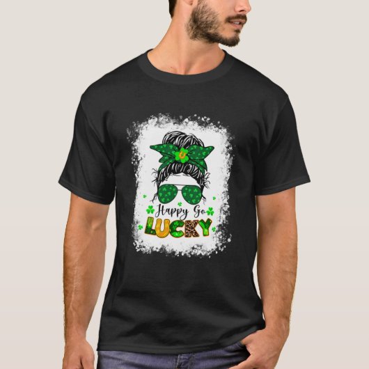 T-shirt Happy Go Lucky Messy Bun Maman Bleached Shamrock P (Devant)