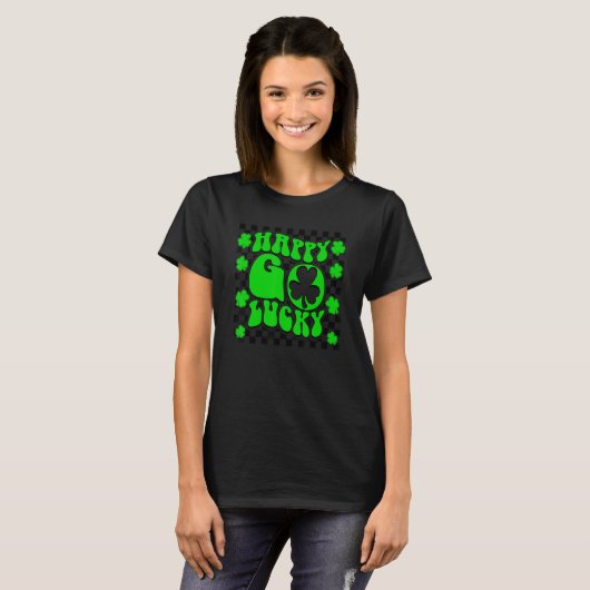 T-shirt Happy Go Lucky St. Patrick Day Shamrock Clover Iri (Devant entier)