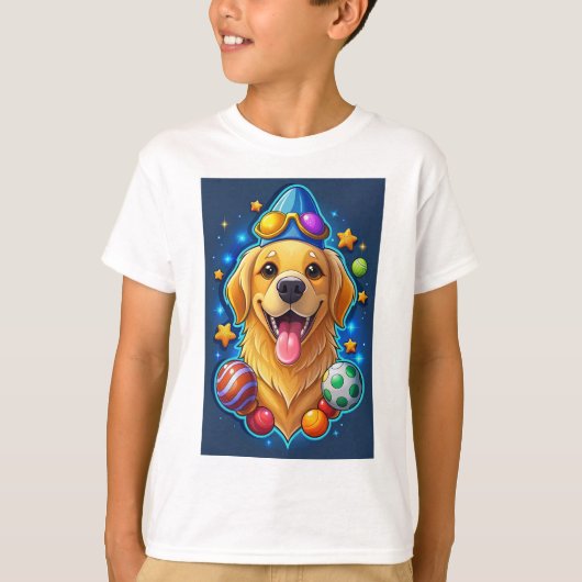 T-shirt Happy Golden Retriever Dog Cartoon (Devant)
