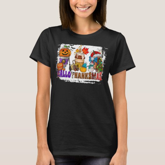 T-shirt Happy HalloThankMas Café Halloween Noël Tha (Devant)