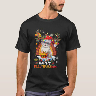 T-shirt Happy Hallothanksmas 2021Cute Cat Halloween Merry
