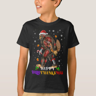 T-shirt Happy Hallothanksmas Bigfoot Halloween Thanksgivin