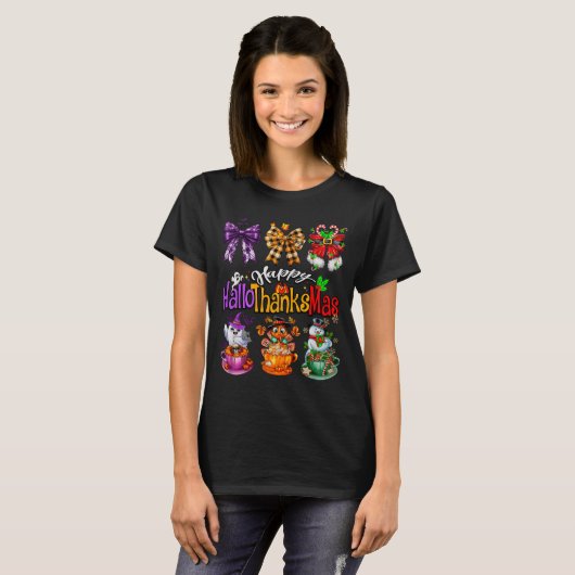 T-shirt Happy Hallothanksmas Coquette Bow Coffee Latte Can (Devant entier)