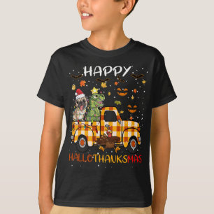 T-shirt Happy Hallothanksmas Dinosaur Père Noël chien de c