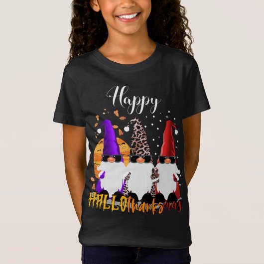 T-Shirt Happy Hallothanksmas Gnomes Halloween Christmas (Devant)