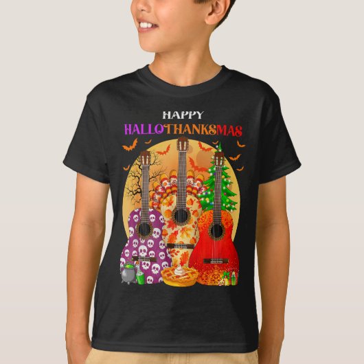 T-shirt Happy Hallothanksmas Guitar Halloween Thanksgiving (Devant)