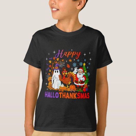 T-shirt Happy Hallothanksmas Halloween Thanksgiving 67 Chr (Devant)