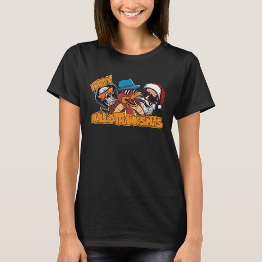 T-shirt Happy HalloThanksMas Halloween Thanksgiving Christ (Devant)