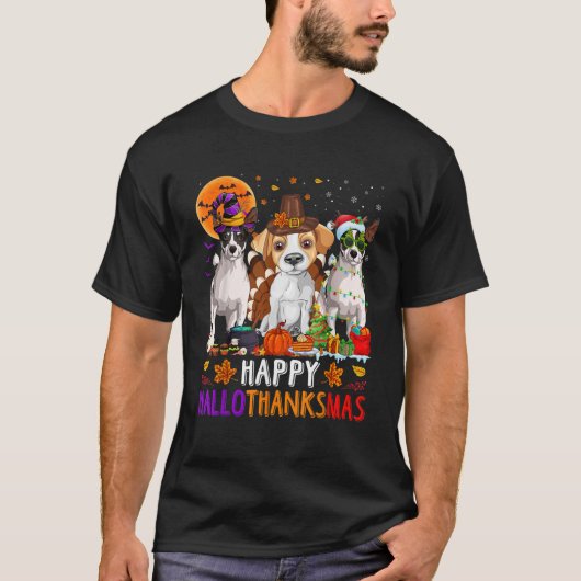 T-shirt Happy Hallothanksmas Jack Russell Terrier Dog Hall (Devant)