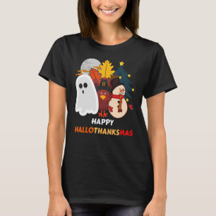 T-shirt Happy HalloThanksMas mignon Fantôme Turquie Snowma