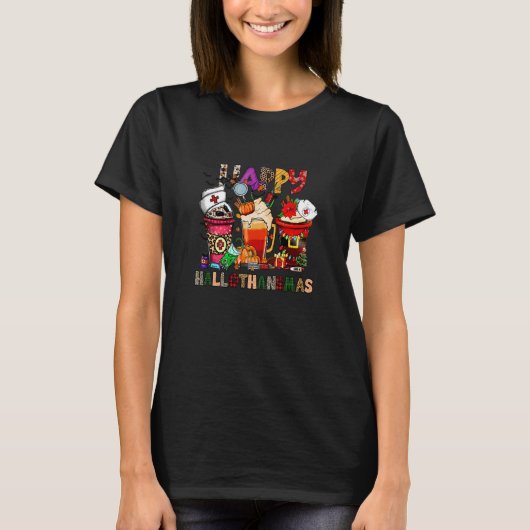T-shirt Happy Hallothanksmas Nurse Fall Coffee tenue pour (Devant)