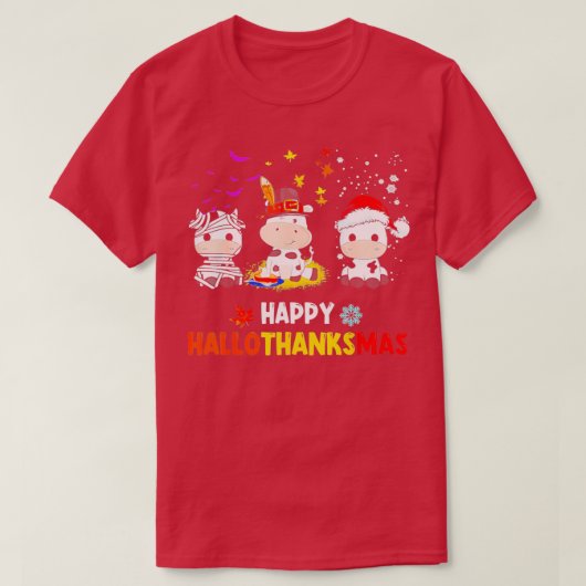 T-shirt Happy HalloThanksMas Père Noël Vache Halloween Tha (Design devant)