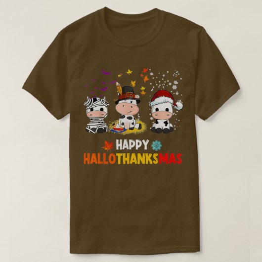 T-shirt Happy HalloThanksMas Père Noël Vache Halloween Tha (Design devant)