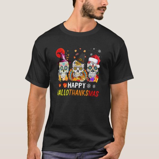 T-shirt Happy Hallothanksmas Sugar Skull Halloween Thanksg (Devant)