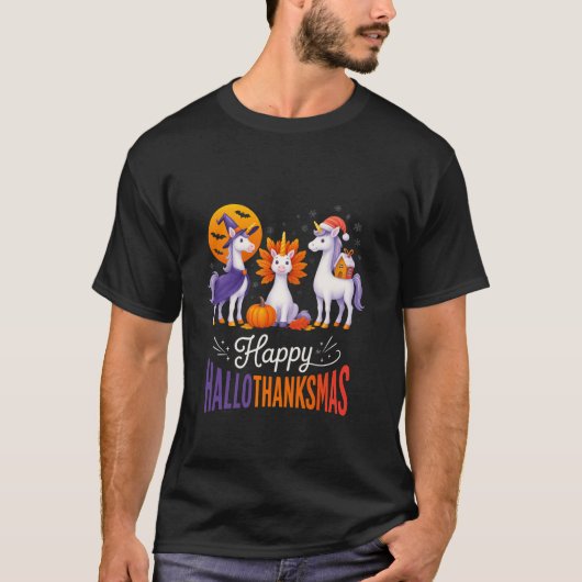 T-shirt Happy Hallothanksmas Unicorns Halloween Thanksgivi (Devant)