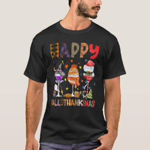 T-shirt Happy Hallothanksmas Wine Glasses Witch Santa Hat