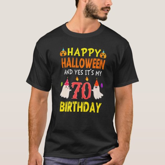 T-shirt Happy Halloween And Yes It's My 70th Birthday Octo (Devant)