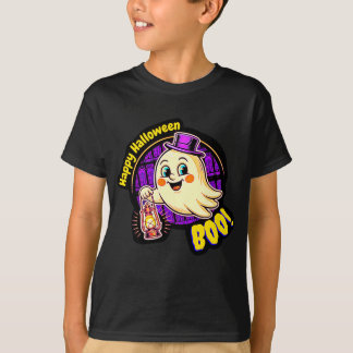 T-shirt Happy Halloween BOO! Cute Retro Ghost with Lantern