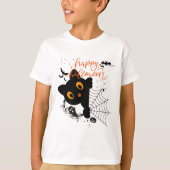 T-shirt Happy Halloween Cat & Pumpkins (Devant)