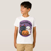 T-shirt Happy Halloween Chat, Fantôme et Citrouille (Devant entier)