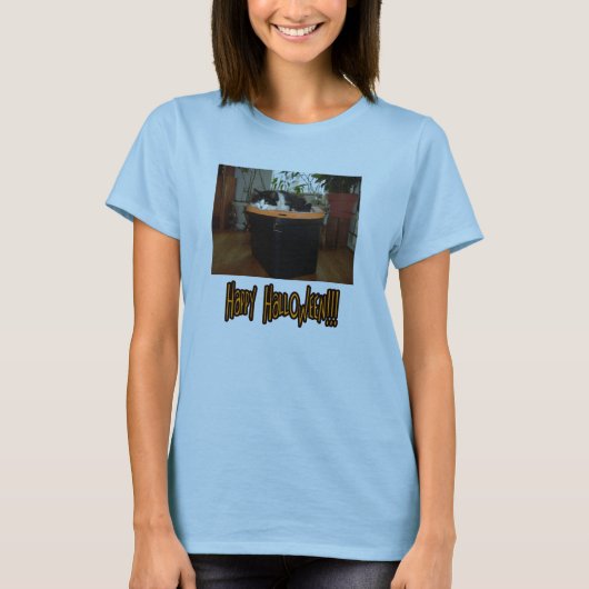 T-shirt Happy Halloween Chat noir et blanc (Devant)