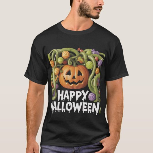T-shirt Happy Halloween Citrouille Illustration avec Candy (Devant)