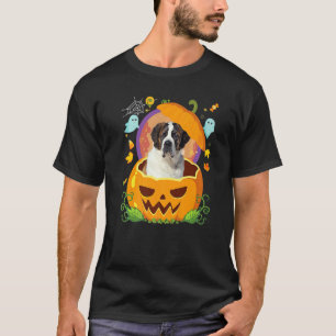 T-shirt Happy Halloween Citrouille St Bernard Chien Sorciè