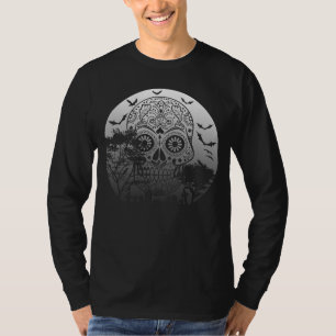 T-shirt Happy Halloween Crâne sucre Pleine lune de cimetiè