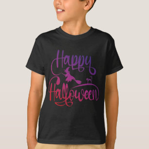 T-shirt Happy Halloween dégradé volant sorcière chat T-Shi