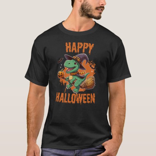 T-shirt Happy Halloween Dinosaur with Pumpkin - Funny T-Re (Devant)