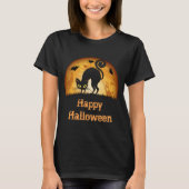 T-shirt Happy Halloween Éffrayant Haunted chat noir T-shir (Devant)