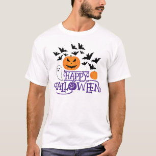T-shirt Happy Halloween fantôme citrouille chauve-souris t