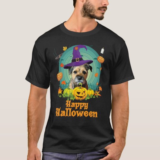 T-shirt Happy Halloween frontière Terrier Chien Citrouille (Devant)