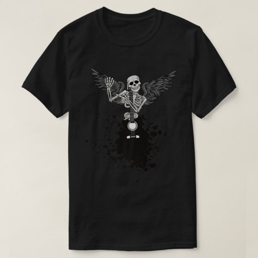 T-shirt Happy Halloween Funny Skeleton Playing Guitar Pump (Design devant)